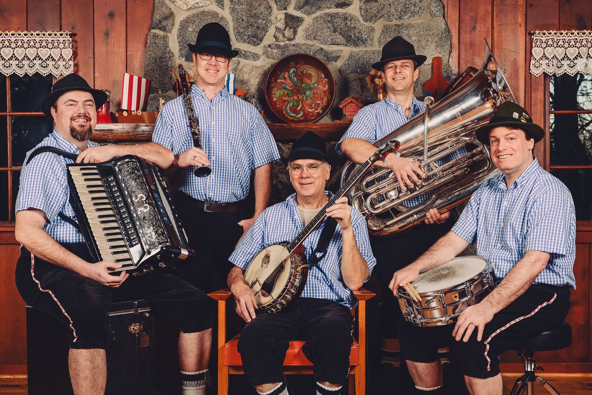 The Smilin' Scandinavians, a five-piece band with accordion, clarinet, banjo, tuba and snare drum